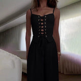 Frances | Women's Lace-Up Wide Leg Jumpsuit with Sleeveless Bodice