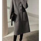 Rowan | Women's Wool Blend Long Overcoat with Polo Collar and Oversized Pockets