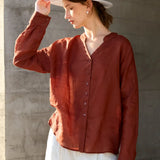 Nova | Women Shirt With Ramie Blend V Neck