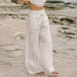 Calla | Women's Pants with Ruffled Waistband and Tie Belt