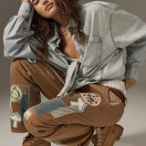 Marais | Women Overshirt With Washed Denim Fabric
