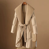 Lillian | Women's Long Duck Down Coat with Wool Shawl Collar and Belted Waist