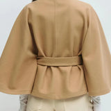 Novara | Women's Wool Blend Cape Coat with Stand Collar and Belted Waist