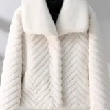 Liana | Women's Short Faux Mink Coat with Chevron Texture and Wide Lapel