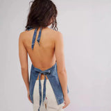 Alenza | Women's Denim Halter Vest with Snap Front Closure