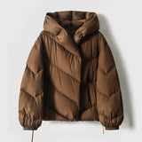 Reagan | Women's Cropped Hooded Duck Down Puffer Jacket with Chevron Quilting