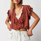 Hartley | Women Top With Cotton Gauze Ruffle Placket