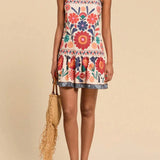 Zaria | Women's Floral Flared Mini Dress in Cotton Linen Blend