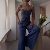 Frances | Women's Lace-Up Wide Leg Jumpsuit with Sleeveless Bodice