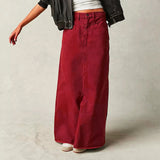 Iris | Women's Denim A-Line Maxi Skirt with Dropped Waist