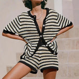 Elodie | Women's Knit Two Piece Set Cardigan Shorts
