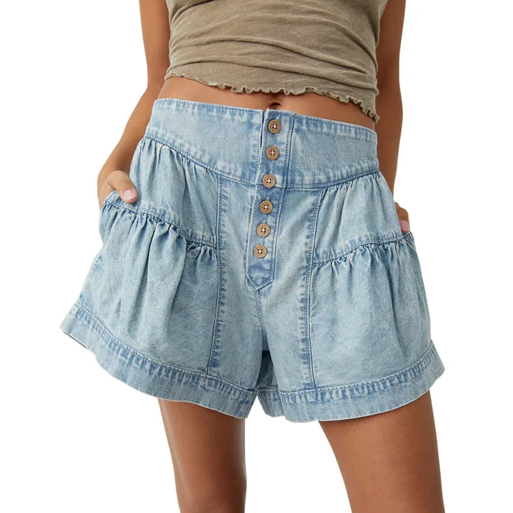 Francesca | Women's Shorts with Button Waist and Ruched Panels