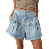 Francesca | Women's Shorts with Button Waist and Ruched Panels
