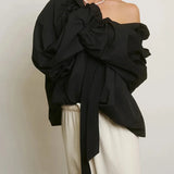 Bellarine | Women Blouse With Ruffled Collar Bow Tie