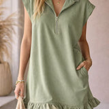 Elise | Women's T-Shirt Dress with Half Zip Collar and Ruffle Hem