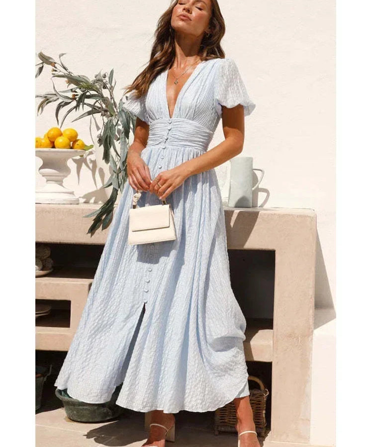 Juliette | Women's A-Line Maxi Sundress with Button Front