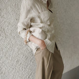 Lily | Women Shirt With Linen Pleated Texture