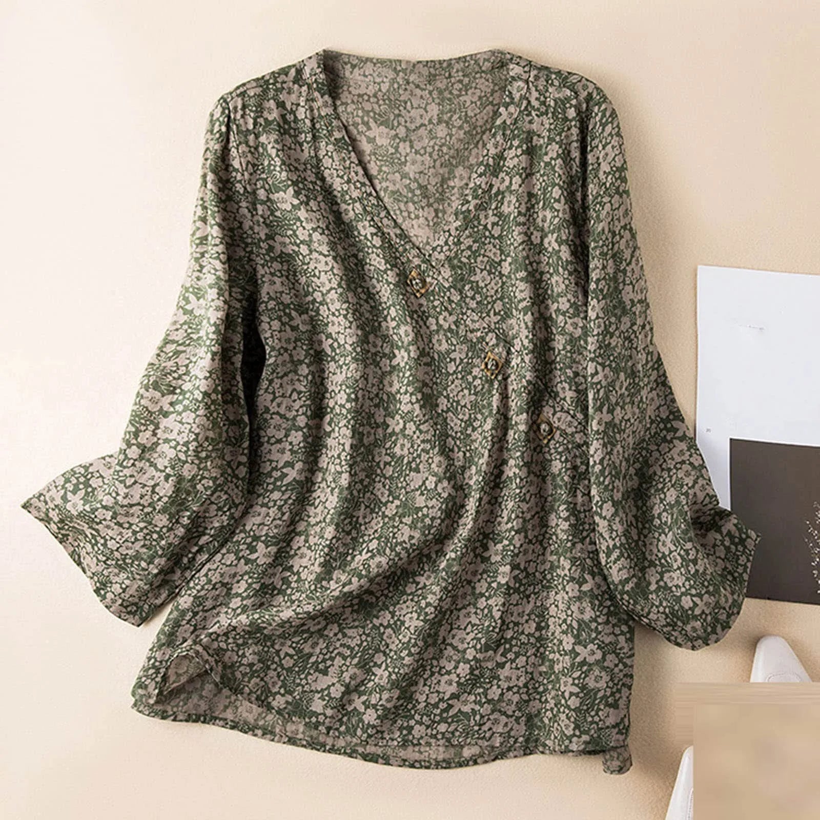 Kaien | Women Blouse with Linen and Wrap Style Relaxed Sleeve