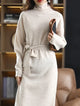 Isabella | Women's Wool Sweater Dress with High Neck and Waist Tie