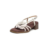 Soleil | Women Sandals with Square Toe and Flower