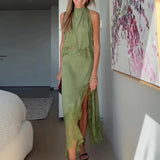 Isabelle | Women's Satin Lace Halter Dress