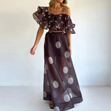 Helena | Women's Two Piece Set with Ruffle Top and Polka Dot Skirt