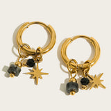 Celeste | Women's Hoop Earrings with Stone Charm and Hinged Closure
