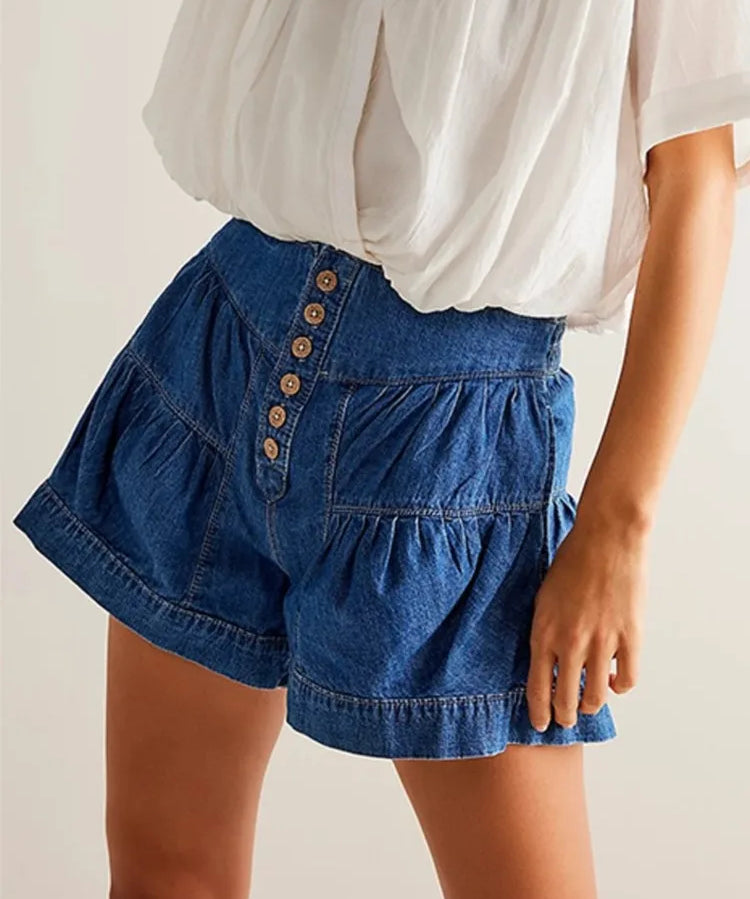 Francesca | Women's Shorts with Button Waist and Ruched Panels