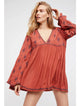 Lydia | Women's Embroidered Crinkle Cotton Mini Dress with V-Neck