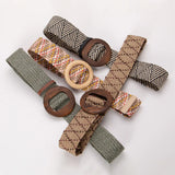 Calla | Women Belt with Woven Straw and Wood Buckle