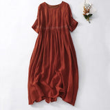 Esther | Women's Cotton Linen Midi Dress with Embroidery Detail