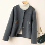 Anne | Women's Retro-Inspired Wool Coat with Round Neck and Button Accents
