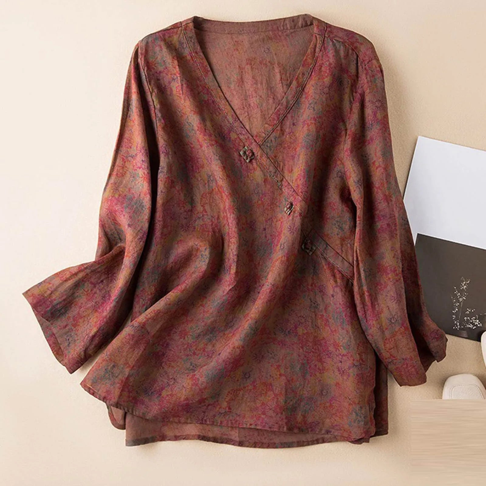 Kaien | Women Blouse with Linen and Wrap Style Relaxed Sleeve