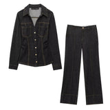 Brynn | Women's Denim Jacket Wide-Leg Pants Set