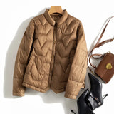 Natalie | Women's Chevron Quilted Duck Down Jacket with Snap Button Closure