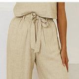 Calla | Women's Pants with Ruffled Waistband and Tie Belt