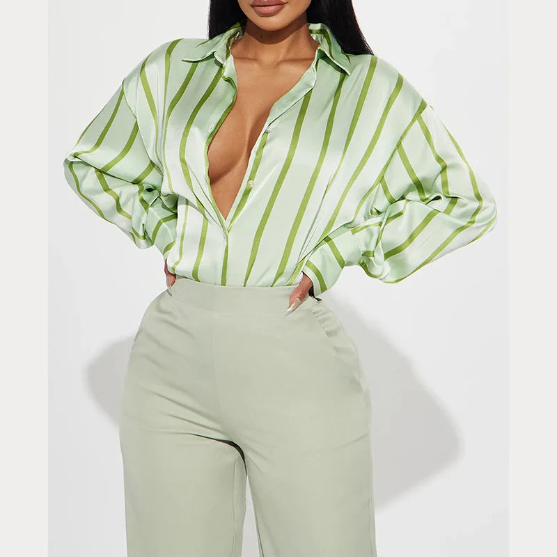 Delaney | Women Blouse With Satin Stripe Design
