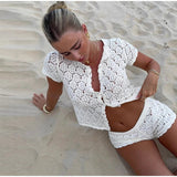 Coral | Women's Crochet Two Piece Set Shorts