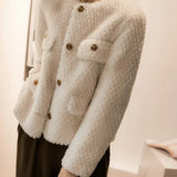 Leonora | Women's Short Velvet-Texture Coat with Gold Button Detail
