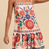 Zaria | Women's Floral Flared Mini Dress in Cotton Linen Blend