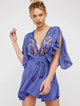 Fioretta | Women's Embroidered Deep V Mini Dress with Tassel Waist Tie