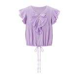Hartley | Women Top With Cotton Gauze Ruffle Placket