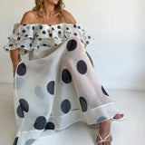 Helena | Women's Two Piece Set with Ruffle Top and Polka Dot Skirt