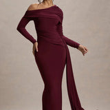 Evangeline | Women's One-Shoulder Ruched Midi Gown with Slim Fit