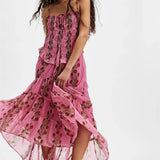 Margot | Women's Floral Print Midi Dress with Smocked Bodice