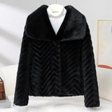 Liana | Women's Short Faux Mink Coat with Chevron Texture and Wide Lapel