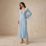 Alessia | Women's Sheer Knit Maxi Dress with Plunging Neckline