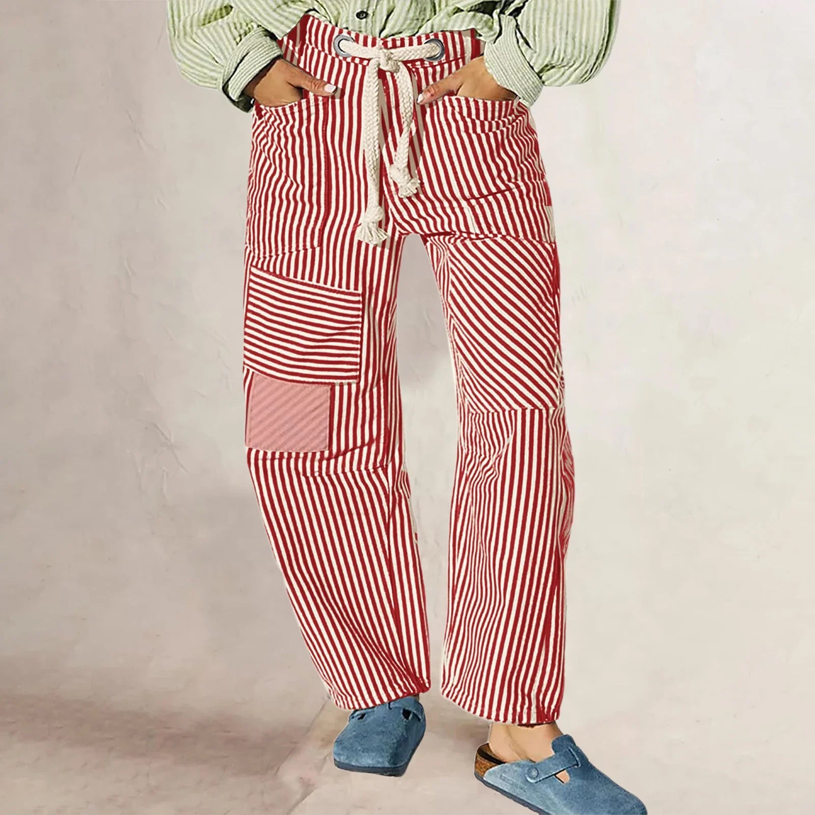 Vera | Women's Striped Patchwork Pants with Drawstring Waist