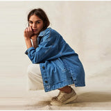 Jane | Women's Oversized Washed Denim Jacket with Side-Split Hem