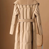 Lillian | Women's Long Duck Down Coat with Wool Shawl Collar and Belted Waist